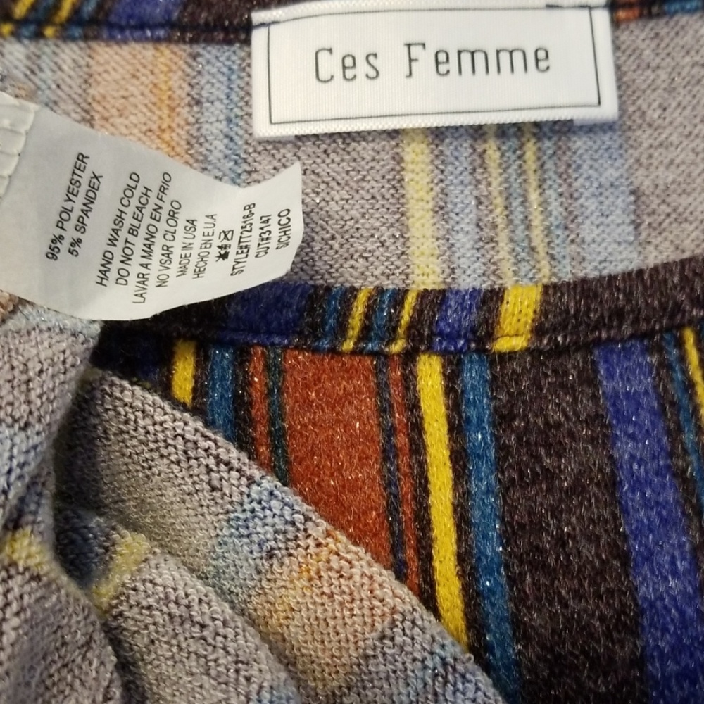 {Ces Femme} Multi-Color Shiny Stripe Fall Sweater - image 8